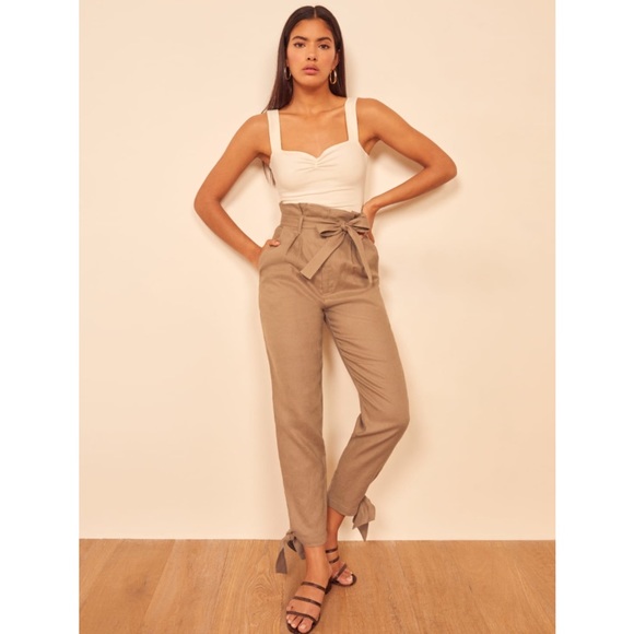 Reformation Norman High Rise Linen Paperbag Trousers - Picture 1 of 5